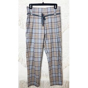 CREA CONCEPTS gray tan plaid paperbag waist wool tapered leg trouser pants 8 NEW